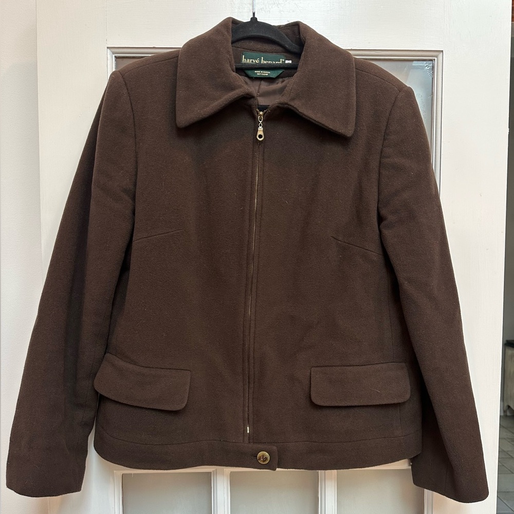 Vintage Harve Benard Women’s Dark Brown Wool Cashmere Zip Jacket Size 14 - Picture 9 of 9